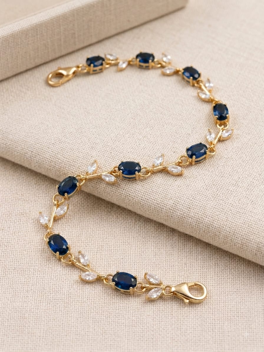 Elegant Sapphire Blue Crystal Leaf Bracelet