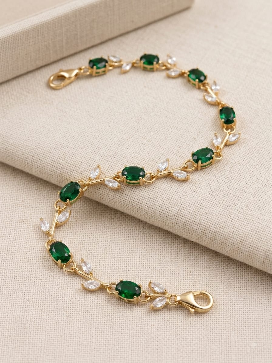 Elegant Emerald Green Crystal Leaf Bracelet