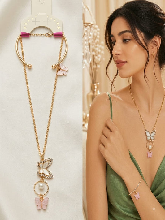 Elegant Butterfly Pearl Necklace & Bracelet Set | LUMINIYA JEWELS