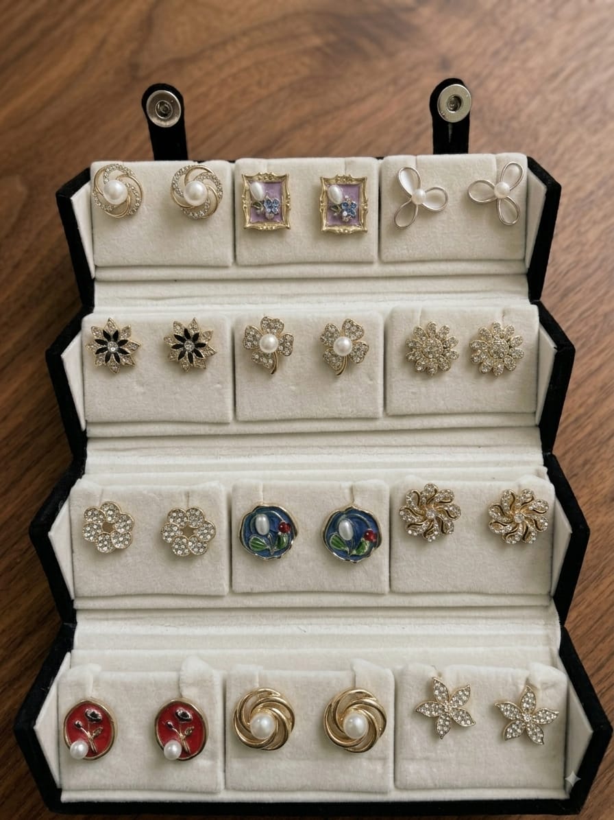 12 Pair Elegant Pearl & Floral Earrings Collection | LUMINIYA JEWELS