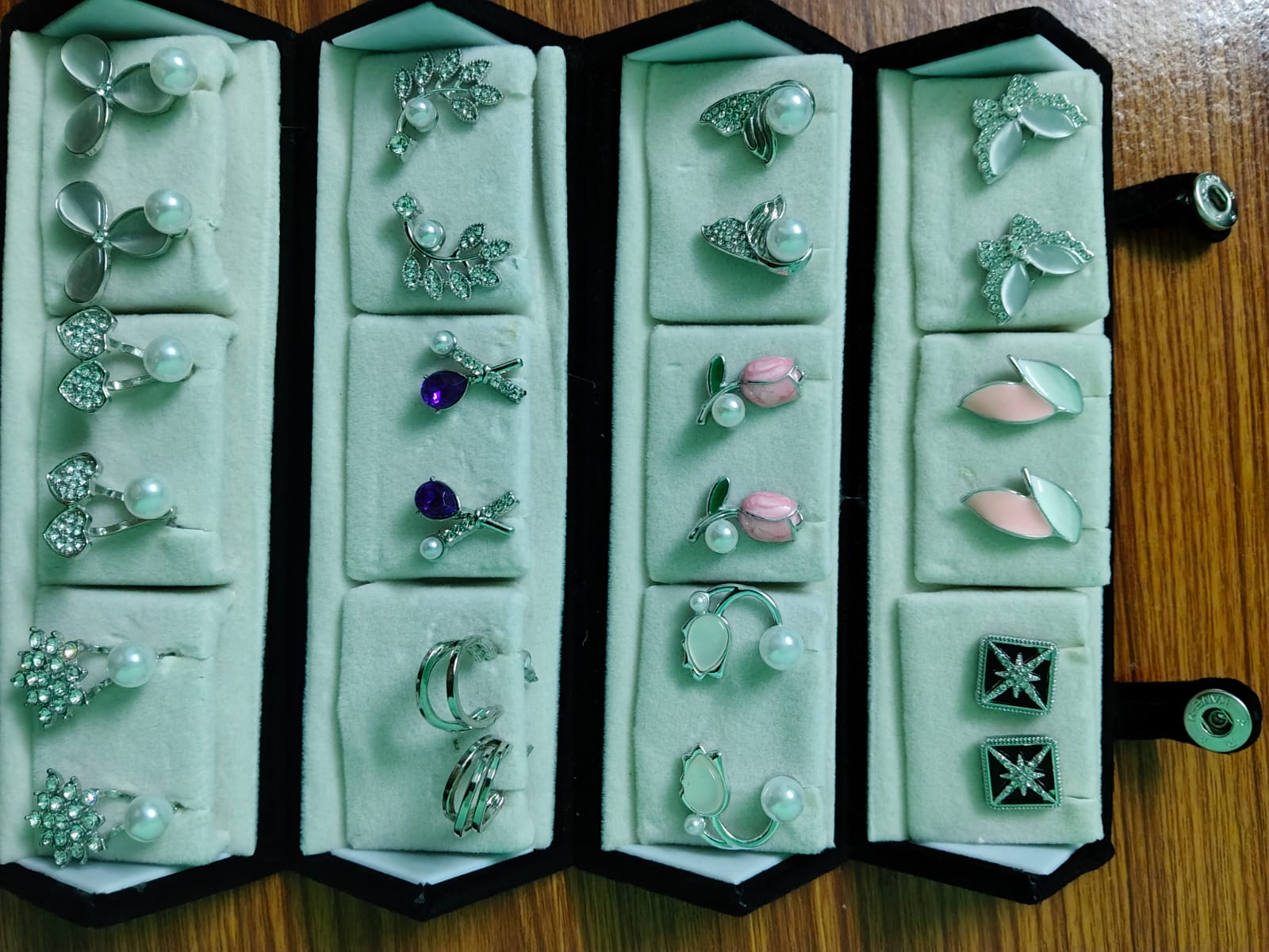 12 Pair Elegant Pearl & Floral Ring Collection | LUMINIYA JEWELS