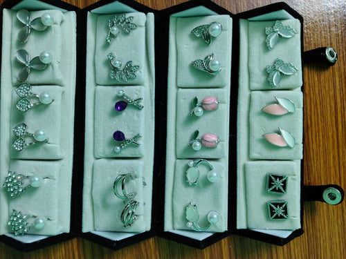 12 Pair Elegant Pearl & Floral Ring Collection | LUMINIYA JEWELS