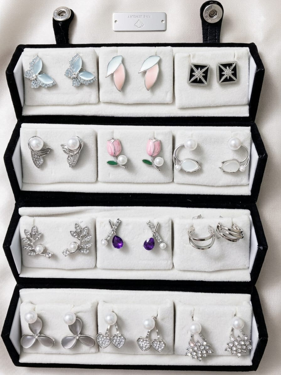 12 Pair Elegant Pearl & Floral Ring Collection | LUMINIYA JEWELS