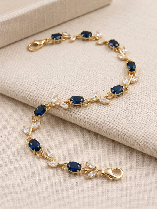 Elegant Sapphire Blue Crystal Leaf Bracelet