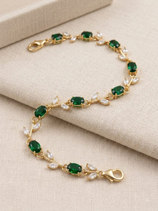 Elegant Emerald Green Crystal Leaf Bracelet