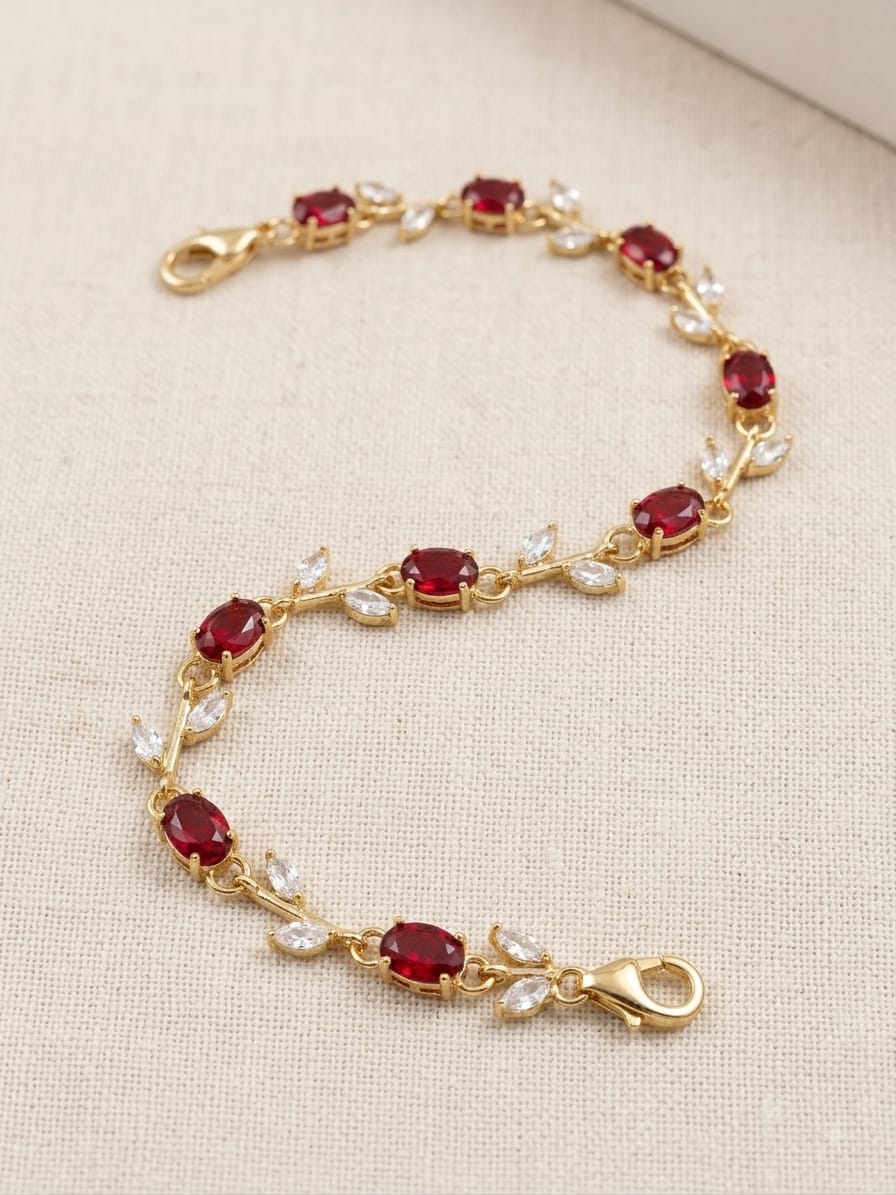 Elegant Ruby Red Crystal Leaf Bracelet