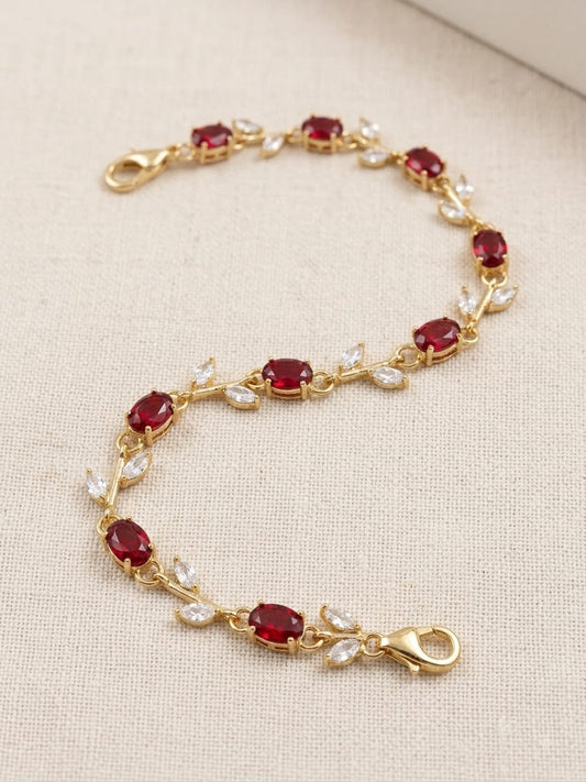 Elegant Ruby Red Crystal Leaf Bracelet