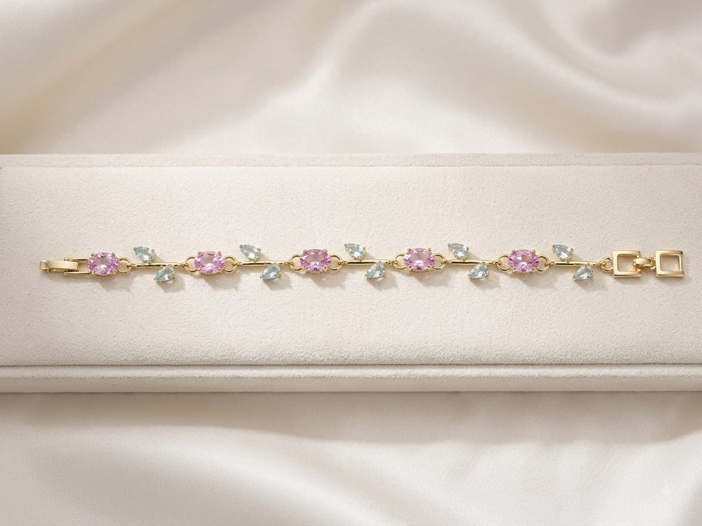 Elegant Pink Crystal Leaf Bracelet