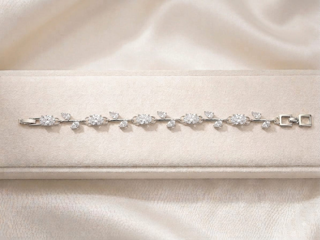 Elegant Silver-Tone Crystal Leaf Bracelet