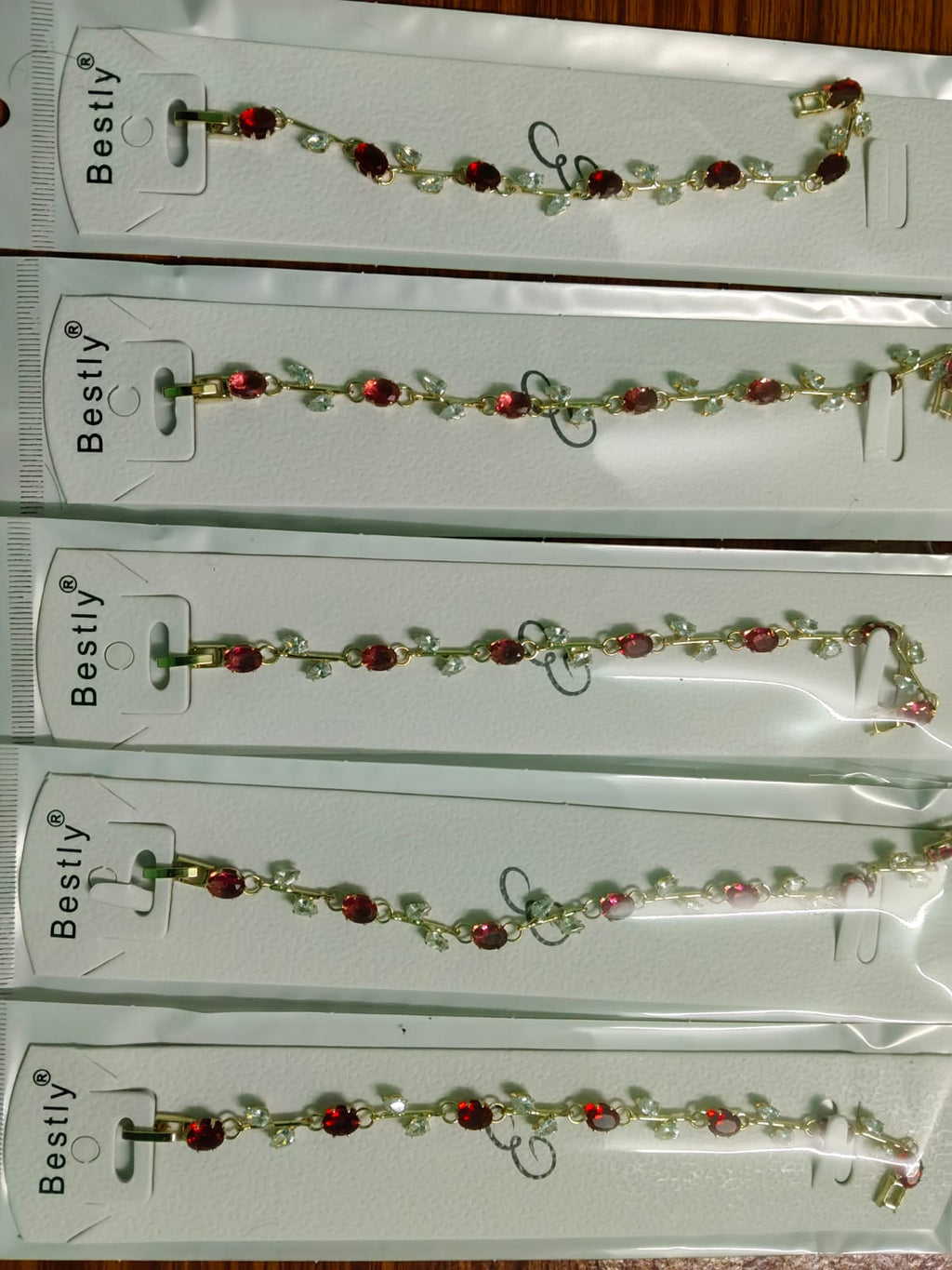Elegant Ruby Red Crystal Leaf Bracelet
