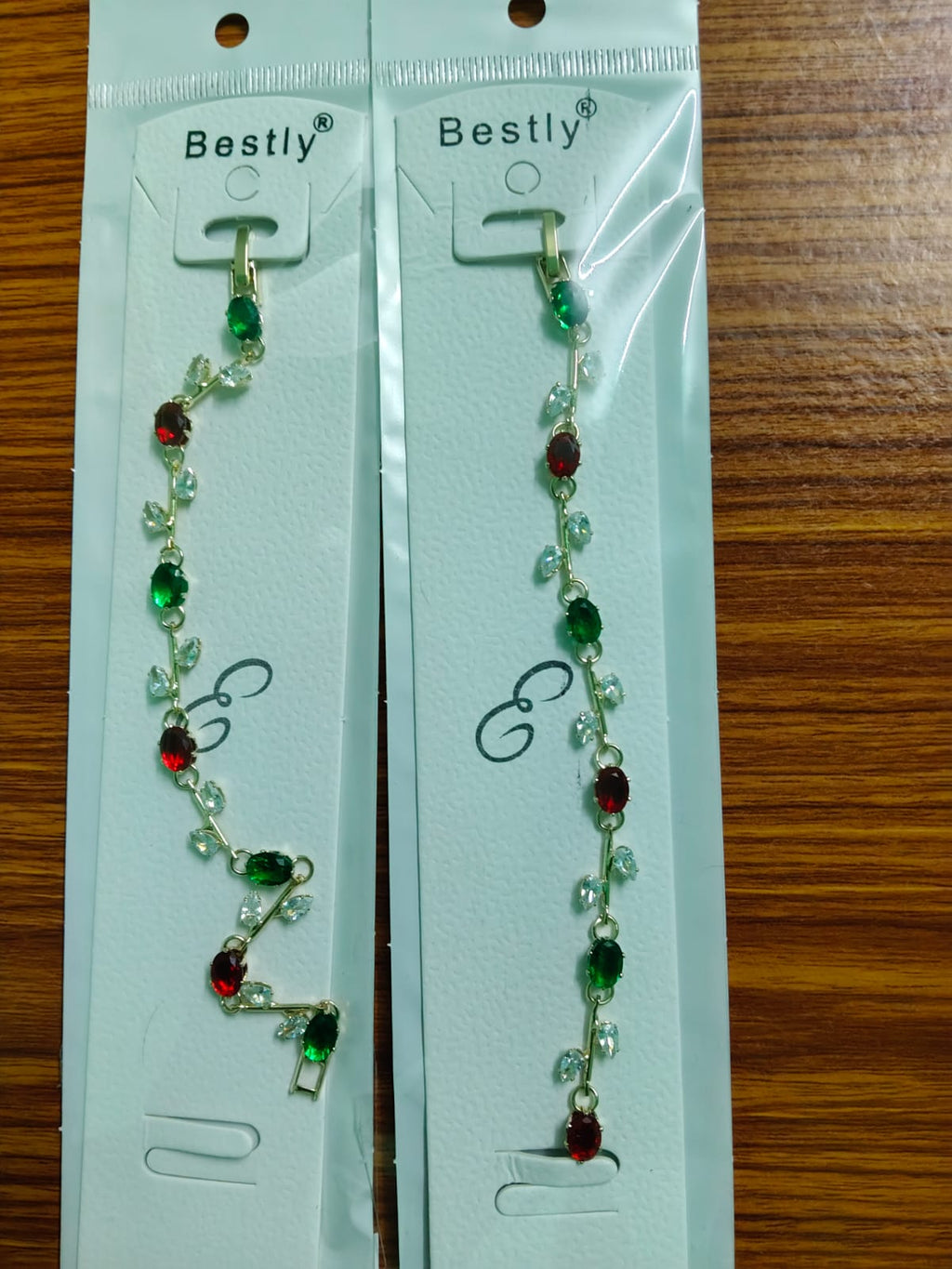 Elegant Green & Ruby Crystal Leaf Bracelet